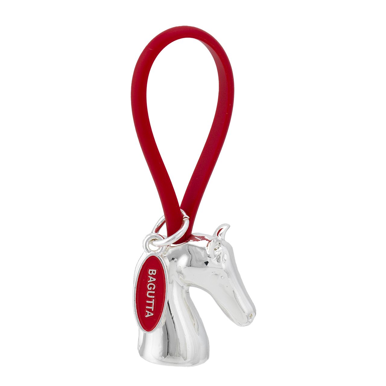 PORTACHIAVI CAVALLO ARGENTATO GANCIO IN SILICONE ROSSO